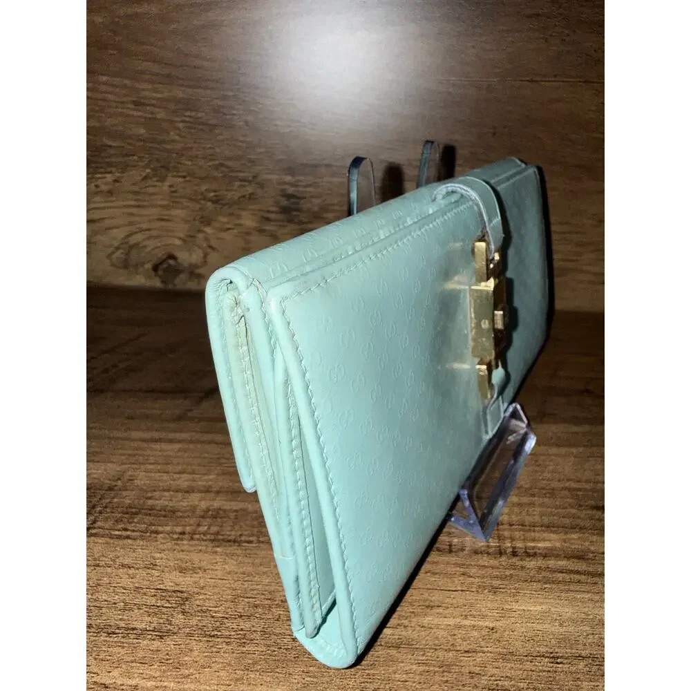 Gucci Jackie GG Embossed Long Wallet Rare Mint Green Gold Hardware with box - Picture 6 of 12